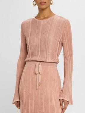 Zimmermann Lucky Long Sleeve Metallic Top Sweater Pink 6 US NWT